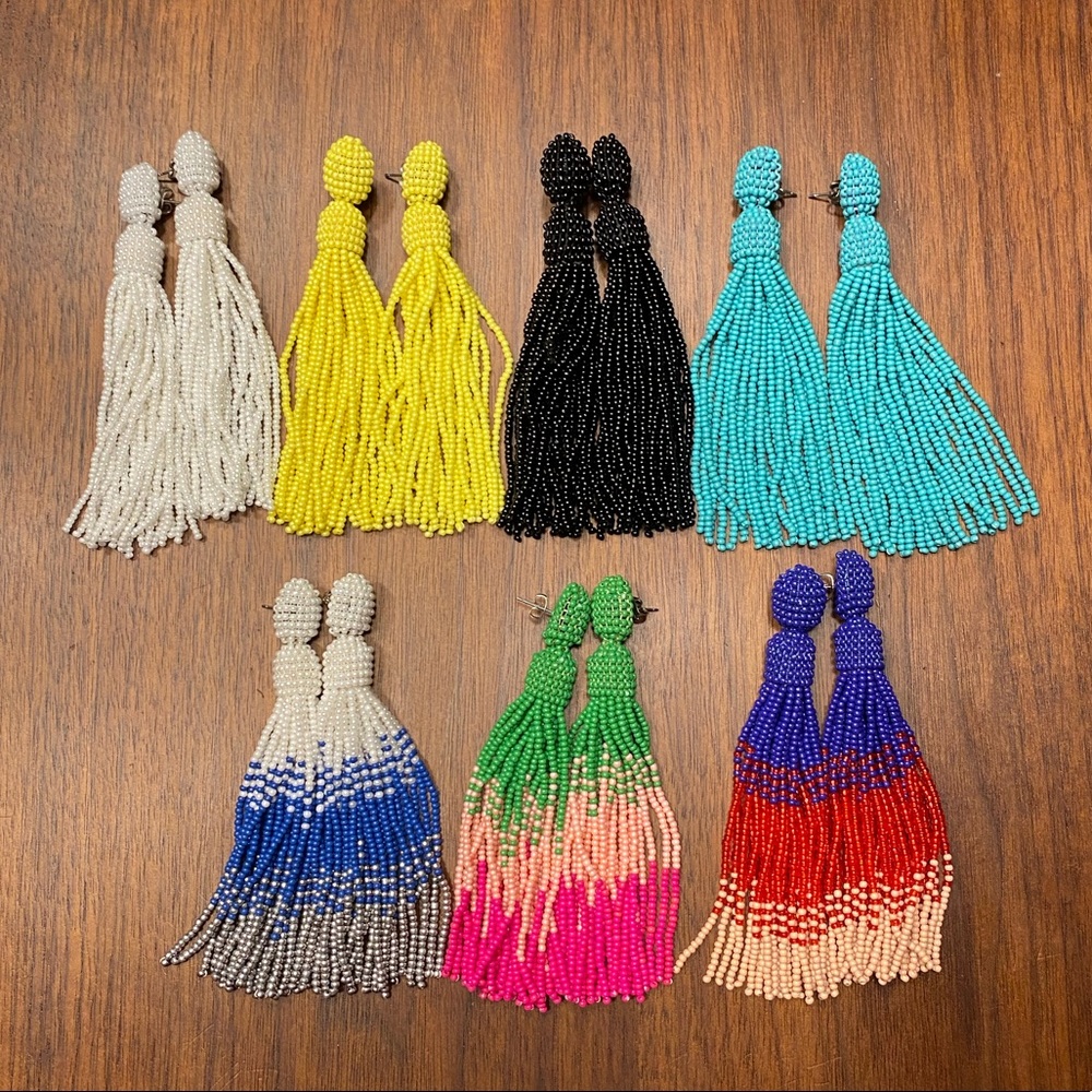 Set of 7 beaded tassel earrings